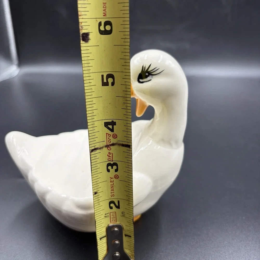 Vintage MCM Ceramic Duck Goose Soap Dish Cottage Core White Yellow